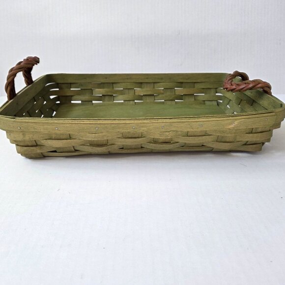Longaberger Green Medium Serving Tray Basket Lidded Protector Stripe Liner Set - Picture 5 of 10